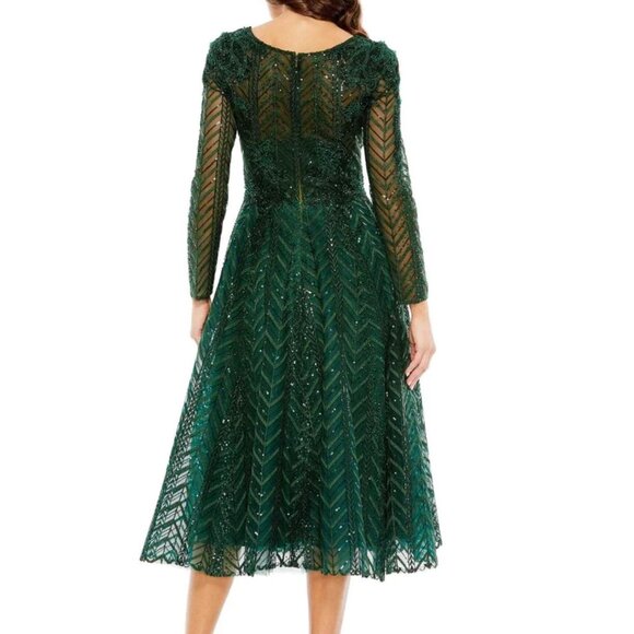 Mac Duggal Bead Sequin Tulle Fit & Flare Dress Emerald Green #20399 NWT Size 22 - Picture 3 of 10